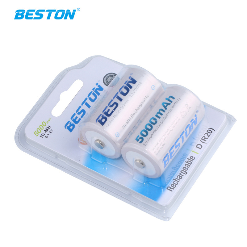 Pin D sạc BESTON 5000mAh - Vỉ 2 pin đại dùng cho bếp ga, đèn pin, thiết bị công nghiệp, thay thế pin Con Ó - Hàng nhập khẩu