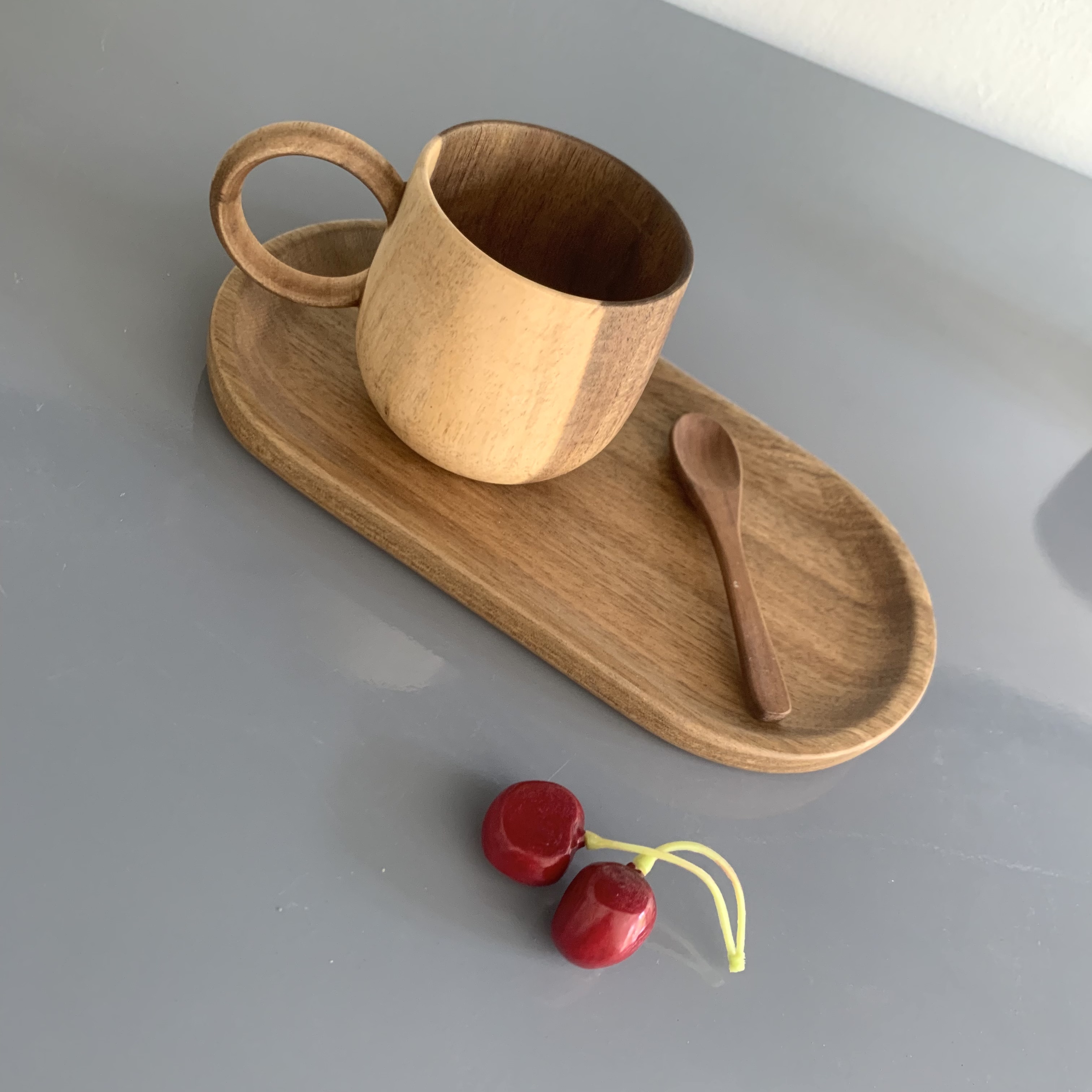 Khay Gỗ, Đĩa Gỗ Keo Nguyên Khối Oval 22x12cm Đựng Cốc uống Trà, Bánh, Hoa Quả Vitrapro