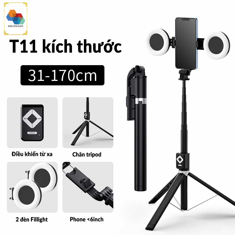 Gậy chụp hình Cyke T11 cân bằng ba chân, quay video, chụp ảnh selfie, có remote điều khiển hỗ trợ chụp và quay video, xem tiktok, ứng dụng tiện lợi, hàng chính hãng