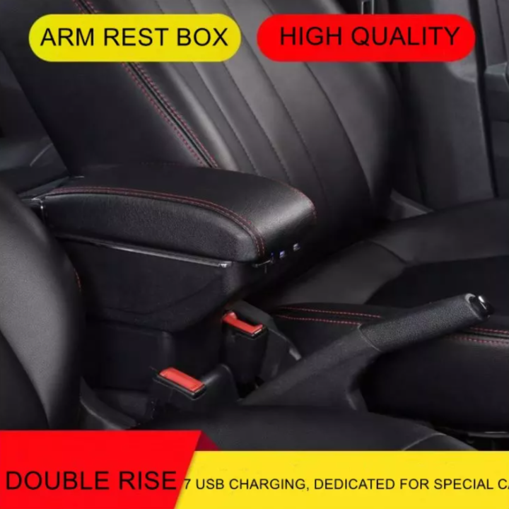 Hộp tỳ tay ô tô Ford Fiesta tích hợp 7 cổng USB, chất liệu nhựa ABS và da PU cao câ