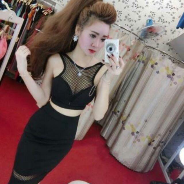 Set croptop phối lưới ngực