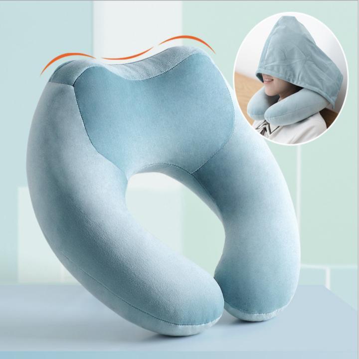 Gối đỡ cổ kèm nón U-Shaped Neck Cover cao cấp (Light Blue) - Home and Garden