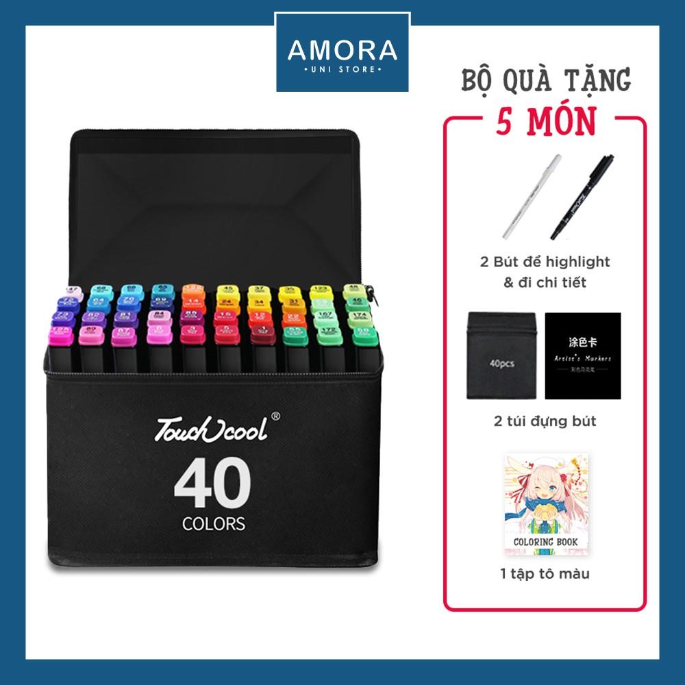 Bút Marker Touch Cool nguyên SET 40 cây + túi vải + bộ quà tặng 5 món - mực cao cấp - Bút vẽ trang trí - Amora UNI