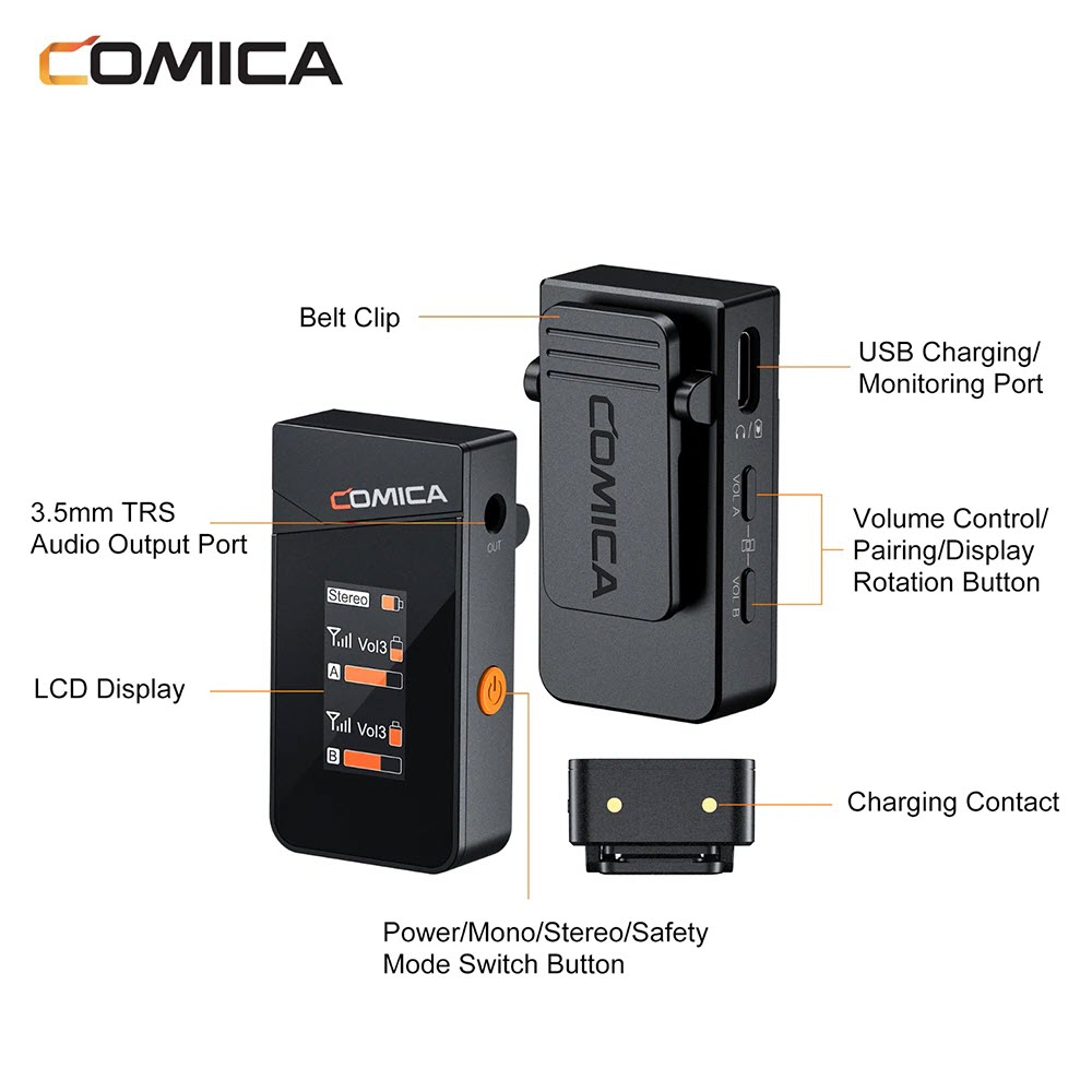 ROGTZ - Micro Thu Âm Không Dây Vimo  C Âm Thanh Chất Lượng Cao Lọc Tiếng Ồn Phạm Vi Thu Phát Song Rộng 200m Pin Lâu Hỗ Trợ Kiểm Âm Sạc Điện Thoại Dễ Sử Dụng Youtube Vlog Livestream Ghi Âm Giọng Nói 1/2 Micro  2.4GHz DSP 24bit/48kHz Hàng Chính Hãng