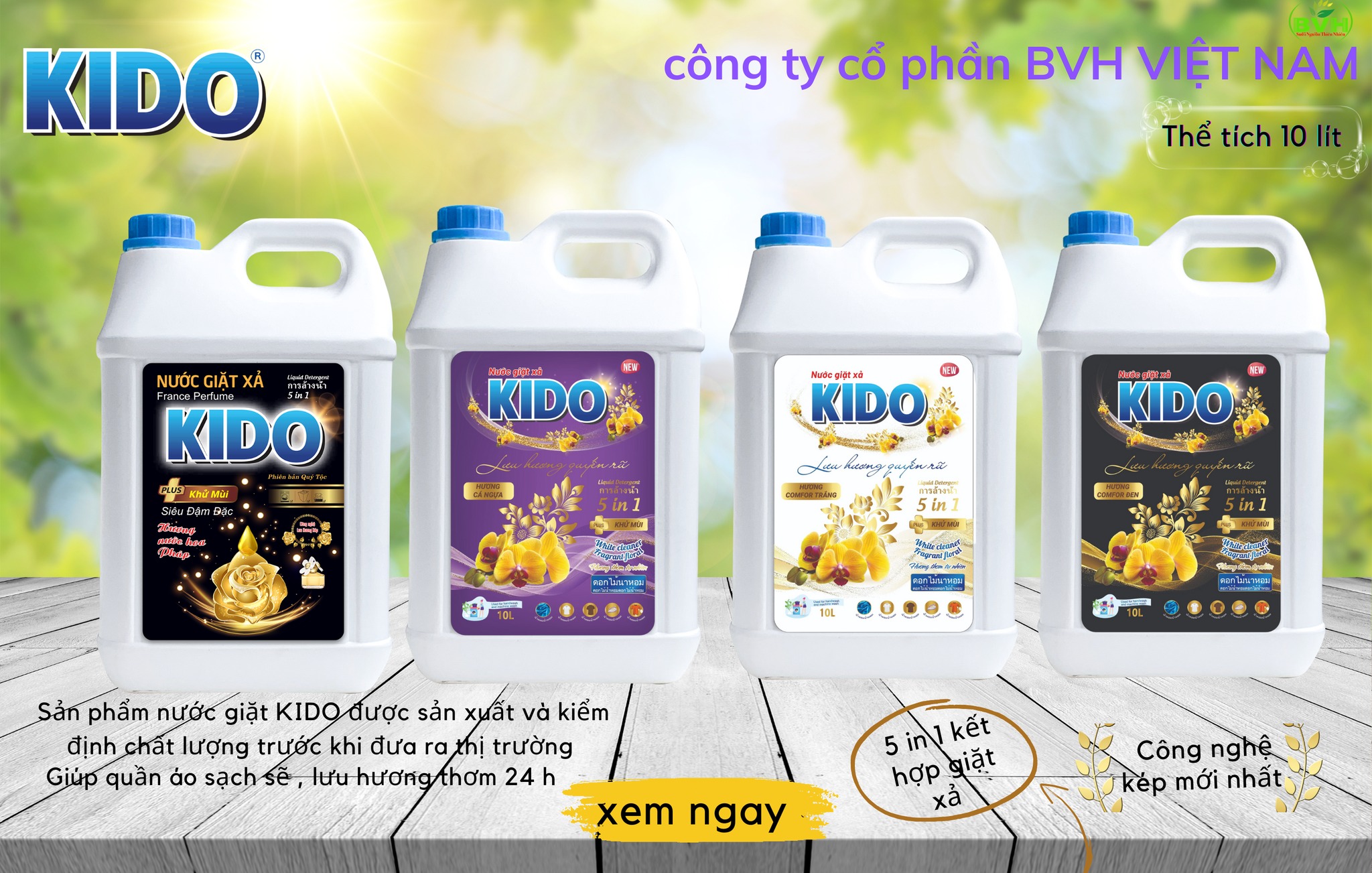 Nước Giặt Xả KIDO Hương Comfor Trắng 10 Lít Lưu Hương Thơm Bền Lâu,Giữ Trọn Mùi Hương Trên Quần Áo