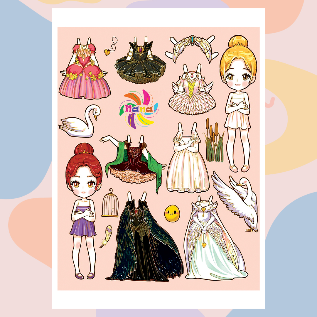 Búp bê giấy Chibi các nàng công chúa cổ tích đồ chơi cắt thủ công cho bé Combo 7 hình siêu đáng yêu BBG002