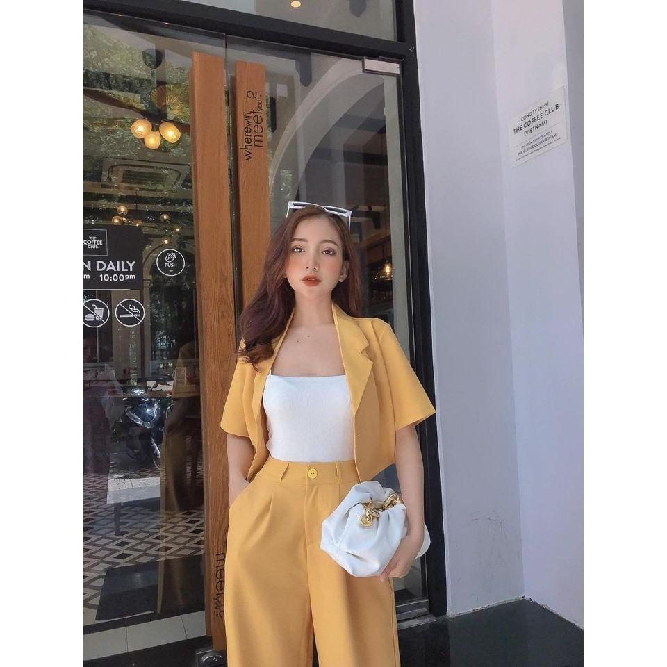Áo blazer Croptop kèm quần ống rộng phong cách ulzzang năng động trẻ trung.Sét bộ đi chơi đi tiệc thời trang nữ