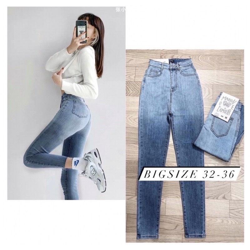 Quần Bò Jeans Nữ Skinny Loang 2 Màu - Quần Nữ Cạp Cao Dáng Ôm Trơn