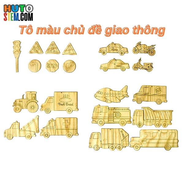 Tô Màu Chủ Đề Giao Thông, Tranh Tô Màu Gỗ Tự Chọn Set