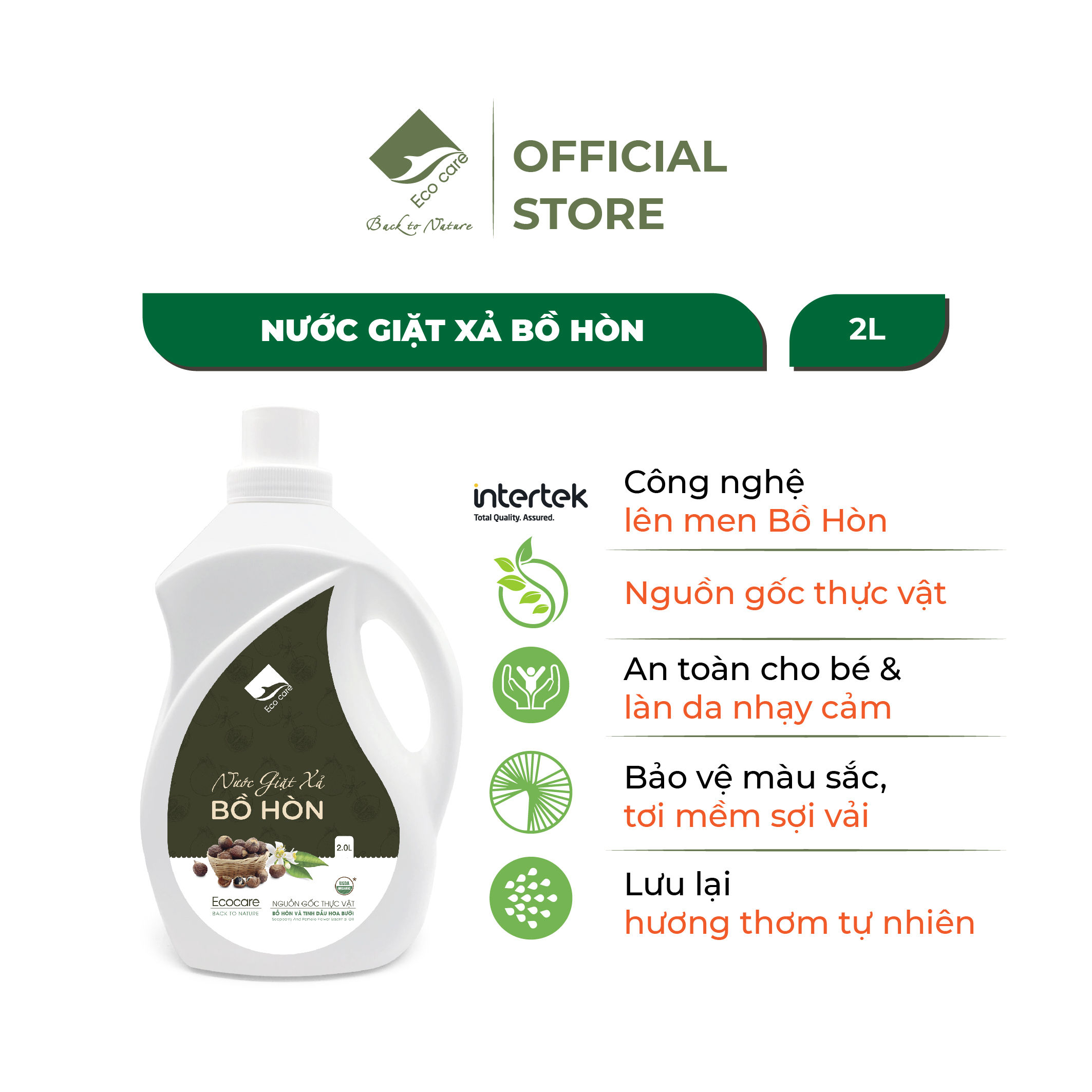 Nước giặt xả hữu cơ Bồ Hòn tinh dầu Hoa Bưởi chai 2000ml