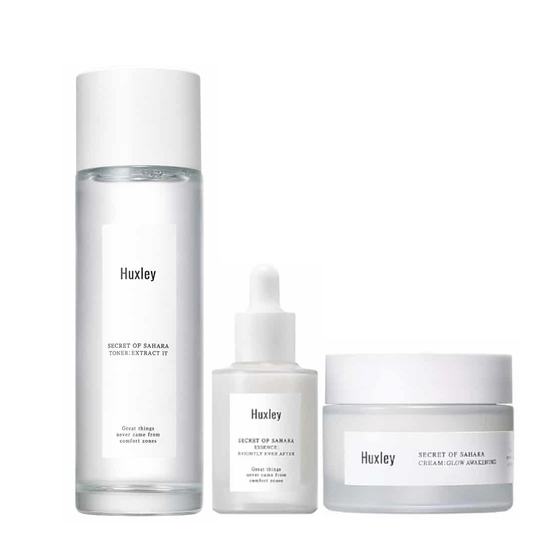 Set 3 sản phẩm dưỡng trắng sáng da, làm mờ thâm Huxley Brightening Trio Set (Huxley Toner; Extract It 120ml + Huxley Essence; Brighly Ever After 30ml + Huxley Cream; Glow Awakening 50ml)