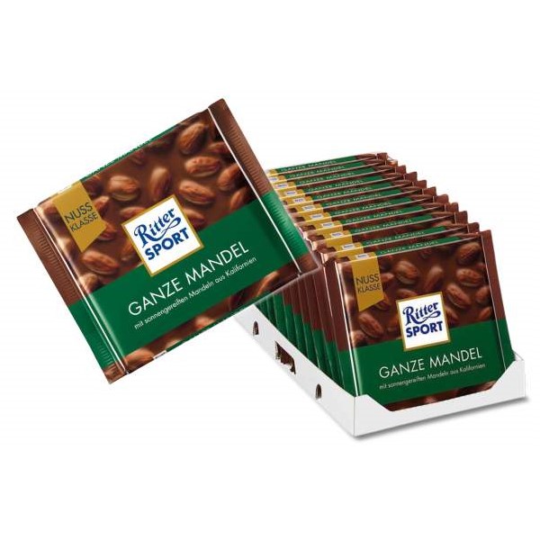 Combo 6 thanh Chocolate Ritter Sport Ganze Mandel nhân Hạnh nhân 100gr