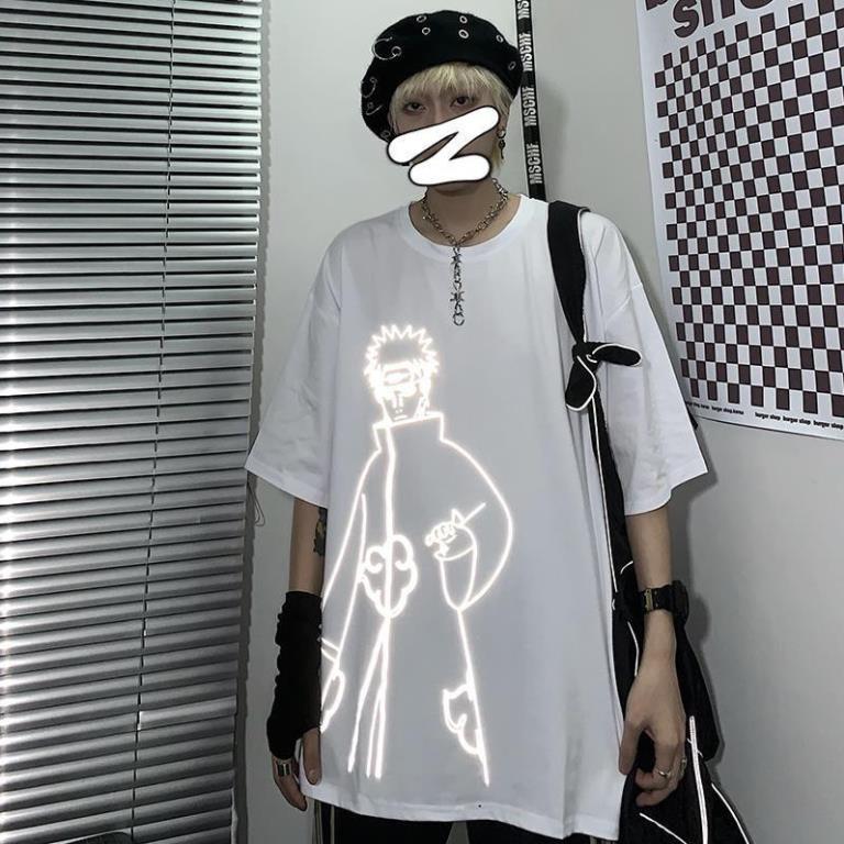 Áo thun phản quang tay lỡ nam nữ naruto