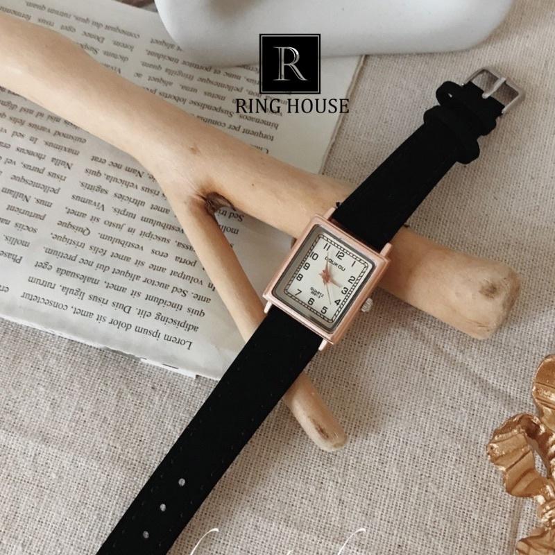 Đồng Hồ Nữ Doukou Ulzzang Mặt Vuông Nhỏ Dây Da Nhiều Màu Cao Cấp Đẹp Rẻ Ring House