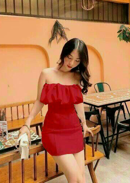 Đầm Thun Ôm Body Trễ Vai Nhún Bèo Kèm Cúp Ngực