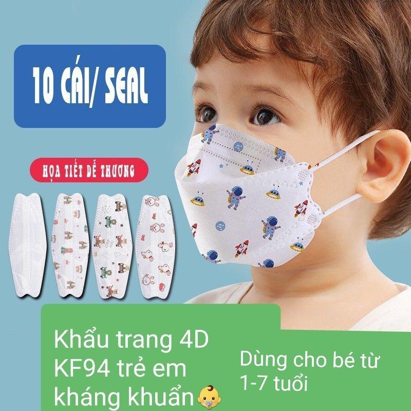 Free Ship - 1 Thùng 200 Cái Khẩu trang KF94 dành cho trẻ em từ 1-7 tuổi có hoa văn nghộ nghĩnh