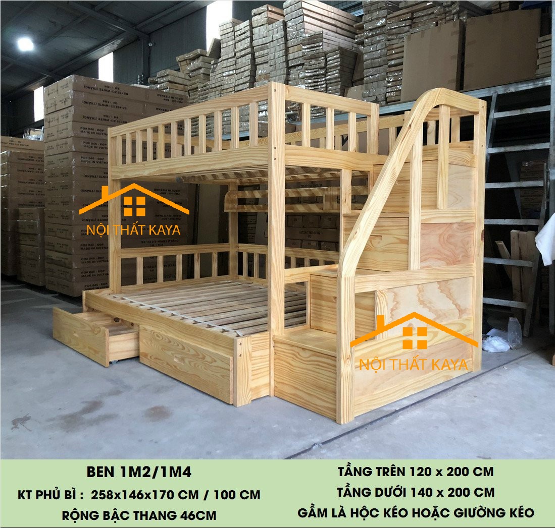 BENA – Giường 2 tầng + 2 Hộc Kéo 1m2 - 1m4
