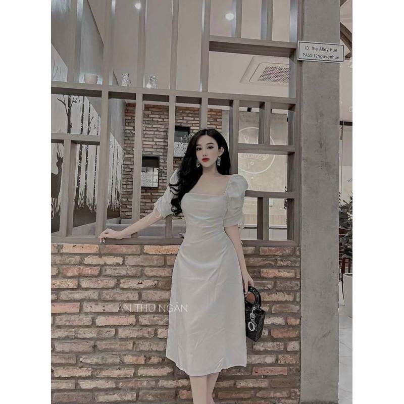 ĐẦM ĐEN CỔ VUÔNG TAY PHỒNG RÚT