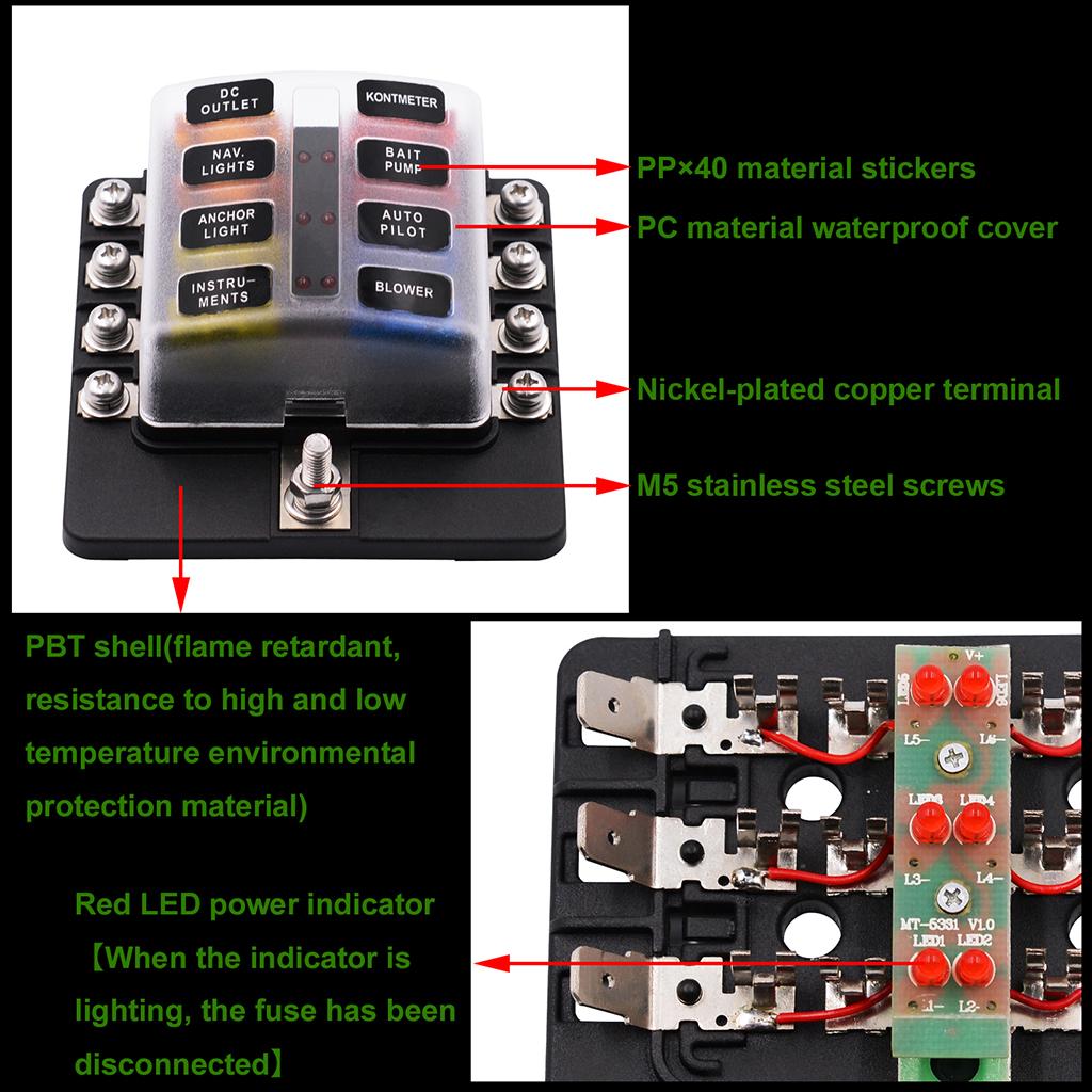 6 & 8 Way Circuit Standard ATO ATC Blade Fuse Box Block Holder Stud Terminal