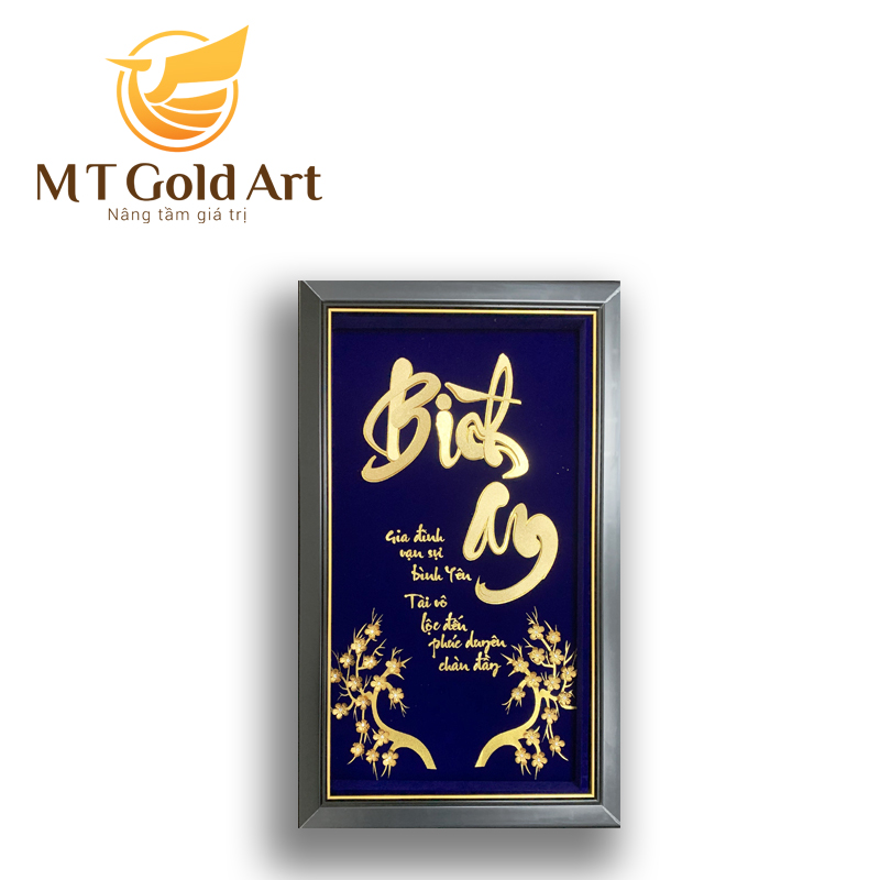 Tranh chữ bình an thư pháp dát vàng 24k(35x55cm) 24k MT Gold Art- Hàng chính hãng, trang trí nhà cửa, phòng làm việc, quà tặng sếp, đối tác, khách hàng, tân gia, khai trương