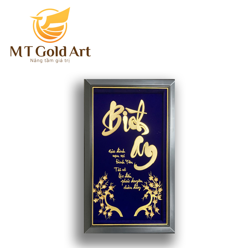 Tranh chữ bình an thư pháp dát vàng 24k 24k MT Gold Art- Hàng chính hãng, trang trí nhà cửa, phòng làm việc, quà tặng sếp, đối tác, khách hàng, tân gia, khai trương