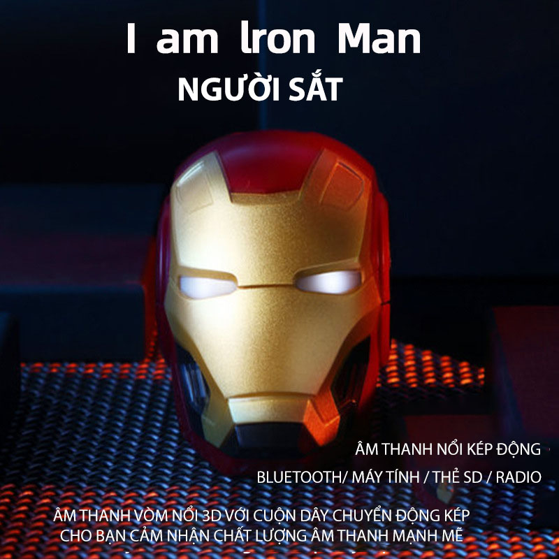 Loa Bluetooh Không Dây Siêu Bass Floveme MK 46 Iron Man Endgame Cầm Tay, Nghe Nhạc Cực Hay, Mắt Có Đèn Led, Gắn Thẻ Nhớ - Hàng chính hãng
