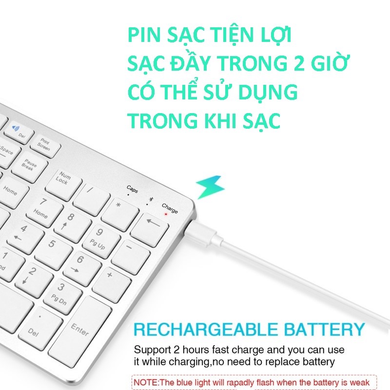 Bàn phím không dây K635 - pin sạc - đa kết nối bluetooth 5.0 + 3.0 + Usb wireless 2.4g