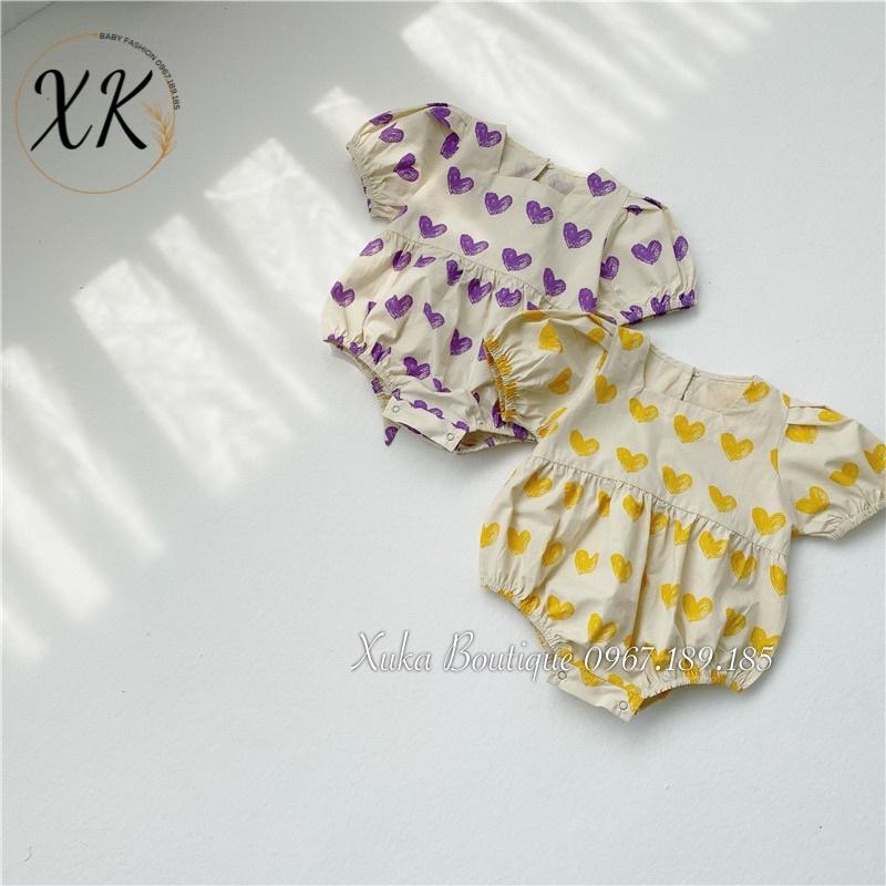 Bodysuit Cộc Tay Bé Gái Trái Tim 0-2 Tuổi Xuka Boutique Set Quần Áo Sơ Sinh 2022