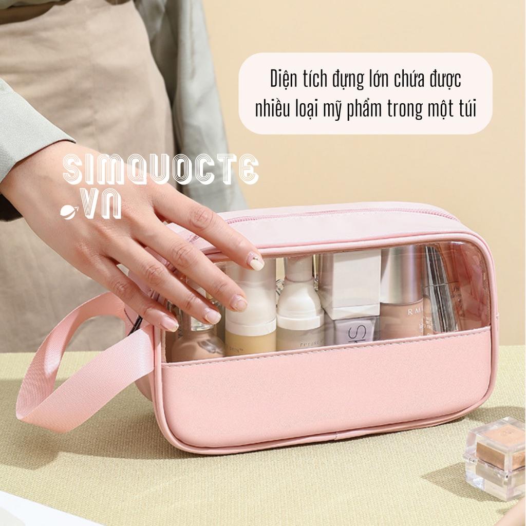 Túi đựng mỹ phẩm du lịch da PU cao cấp chống nước màu sắc pastel trong suốt thiết kế quai xách thời trang tiện lợi TMP30