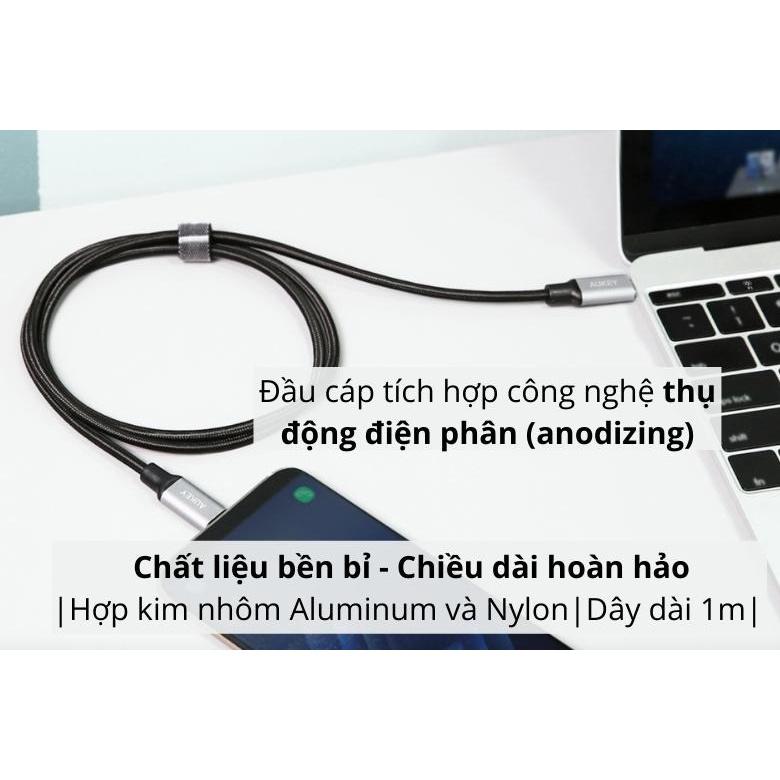 Cáp Sạc Siêu Nhanh C To C AUKEY CB-CD5 Siêu Bền, Hỗ trợ sạc nhanh PD lên đến 60W, Bọc nylon Dài 1m - Hàng Chính Hãng