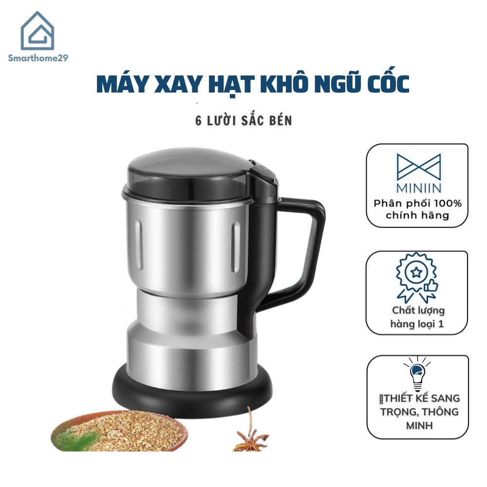 Máy Xay Hạt Khô Tiêu Chuẩn Châu Âu Máy Xay Ngũ Cốc Mini Công Suất 300w Lưỡi Dao 6 Cánh Thân Máy Bằng Thép Không Gỉ - Hàng Loại 1 - Chính Hãng MINIIN