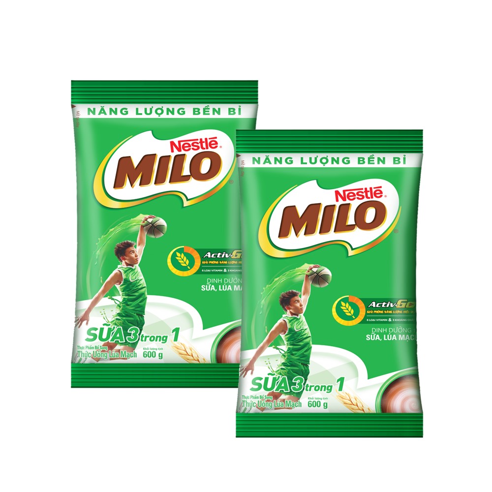 Combo 2 bịch thức uống ca cao lúa mạch Milo 3in1 (600g)