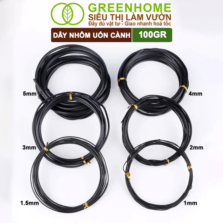 Dây Nhôm Uốn Cây Cảnh Bonsai GreenHome, Cuộn 100Gr, Mềm Dẻo Dễ Uốn, Đủ Loại Kích Thước