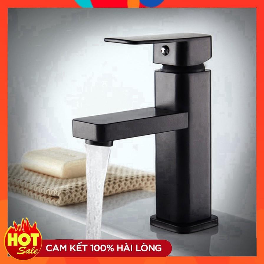 Vòi lavabo nóng lạnh màu đen cao cấp tặng đôi dây cấp nước inox