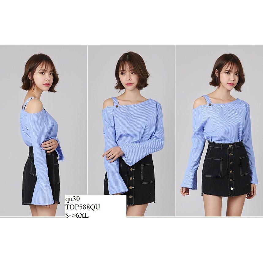 TOP480 ÁO KIỂU TAY LOE SỌC KẺ