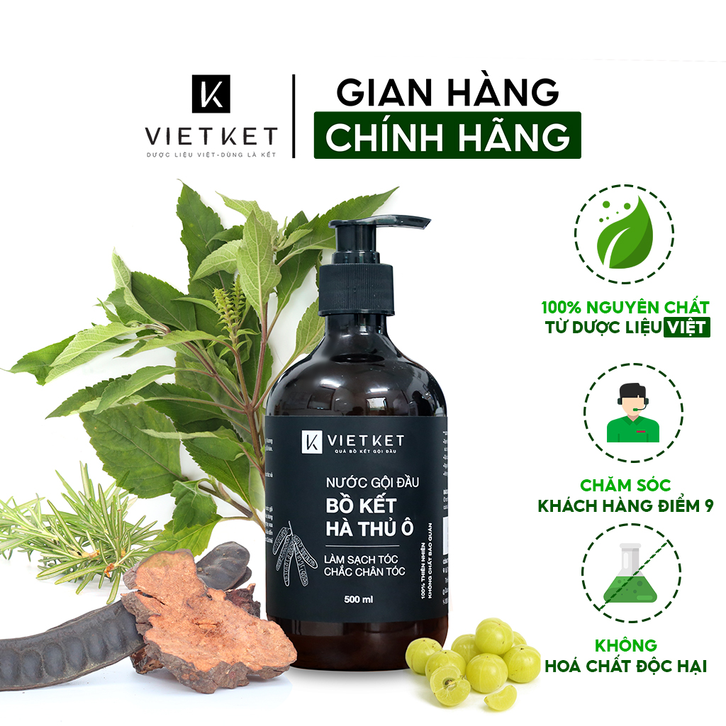 Nước gội đầu Bồ Kết Hà Thủ Ô VIETKET 500ml - Làm sạch tóc, chắc chân tóc