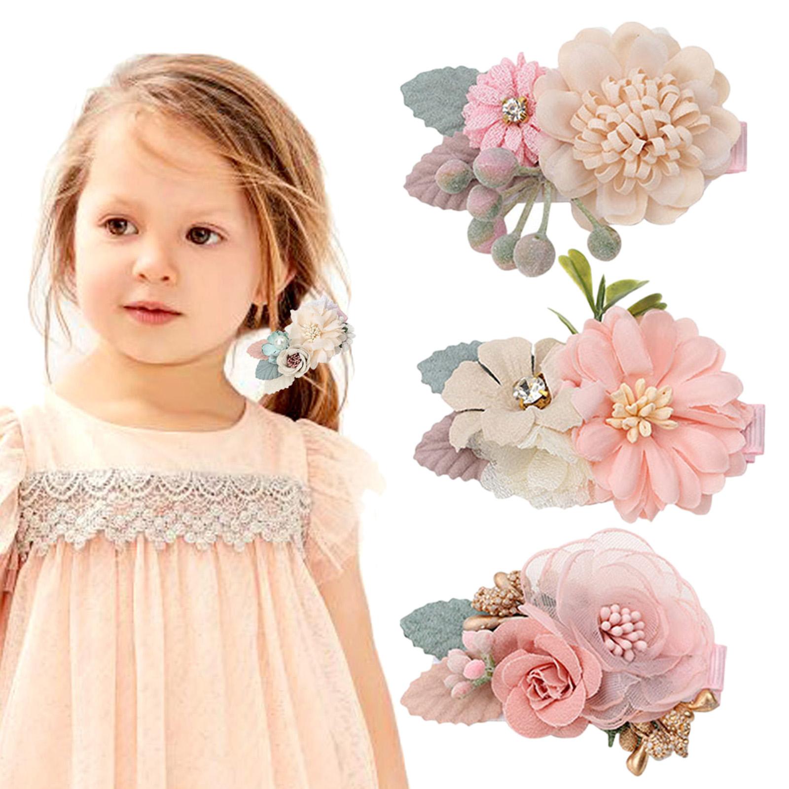 3x Baby Girl Bows Flowers Infant Hairpins Headwear Hair Clips