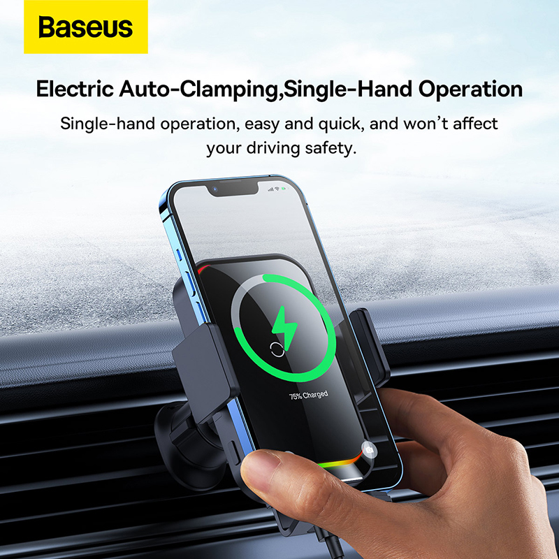 Bộ Đế Giữ Điện Thoại Tích Hợp Sạc Không Dây Baseus Halo Electric Wireless Charging Car Mount 15W - Hàng chính hãng