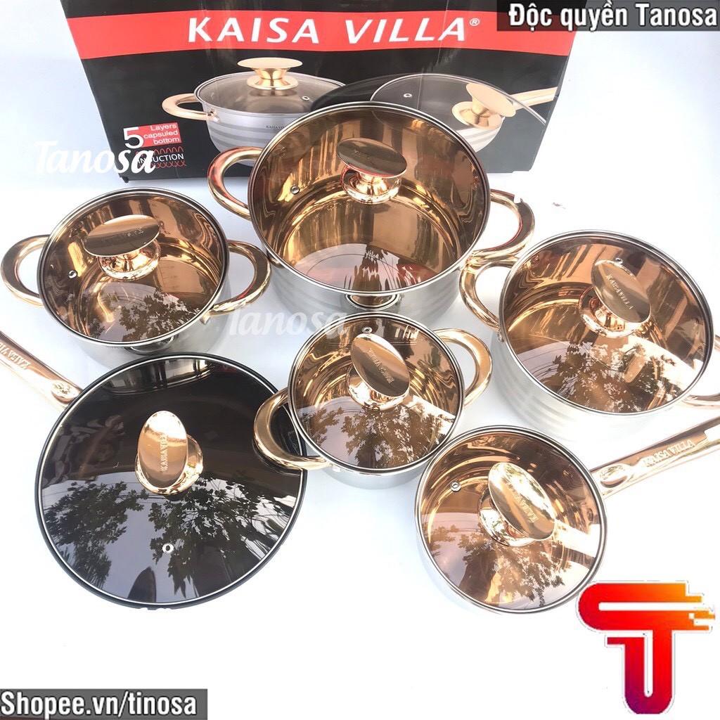 BỘ NỒI VÀ CHẢO 6 MÓN 12 CHI TIẾT công nghệ Đức aquadew 9 đáy inox 304