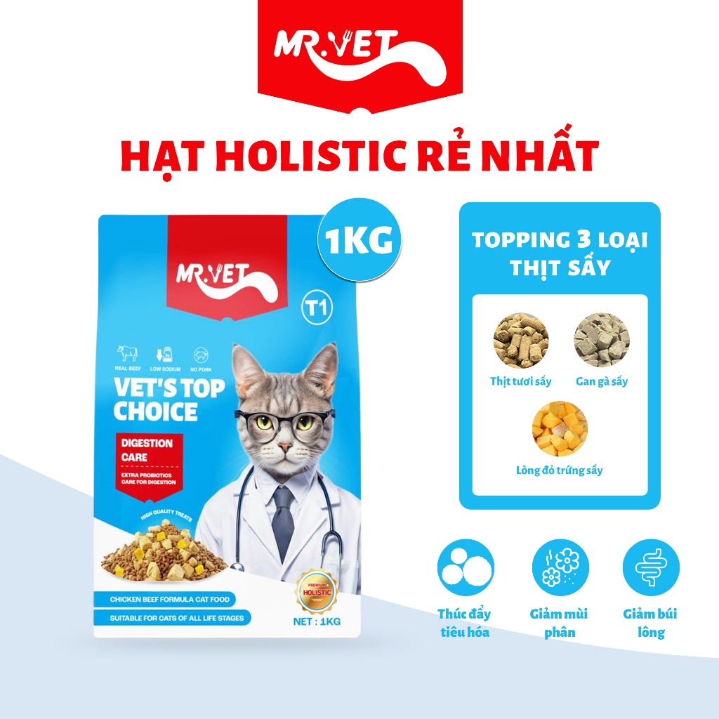 THỨC ĂN HẠT MR.VET HỖ TRỢ TIÊU BÚI LÔNG DÀNH CHO MÈO TÚI 1KG