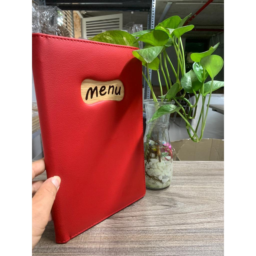 Bìa da menu A5 đỏ cho nhà hàng, khách sạn