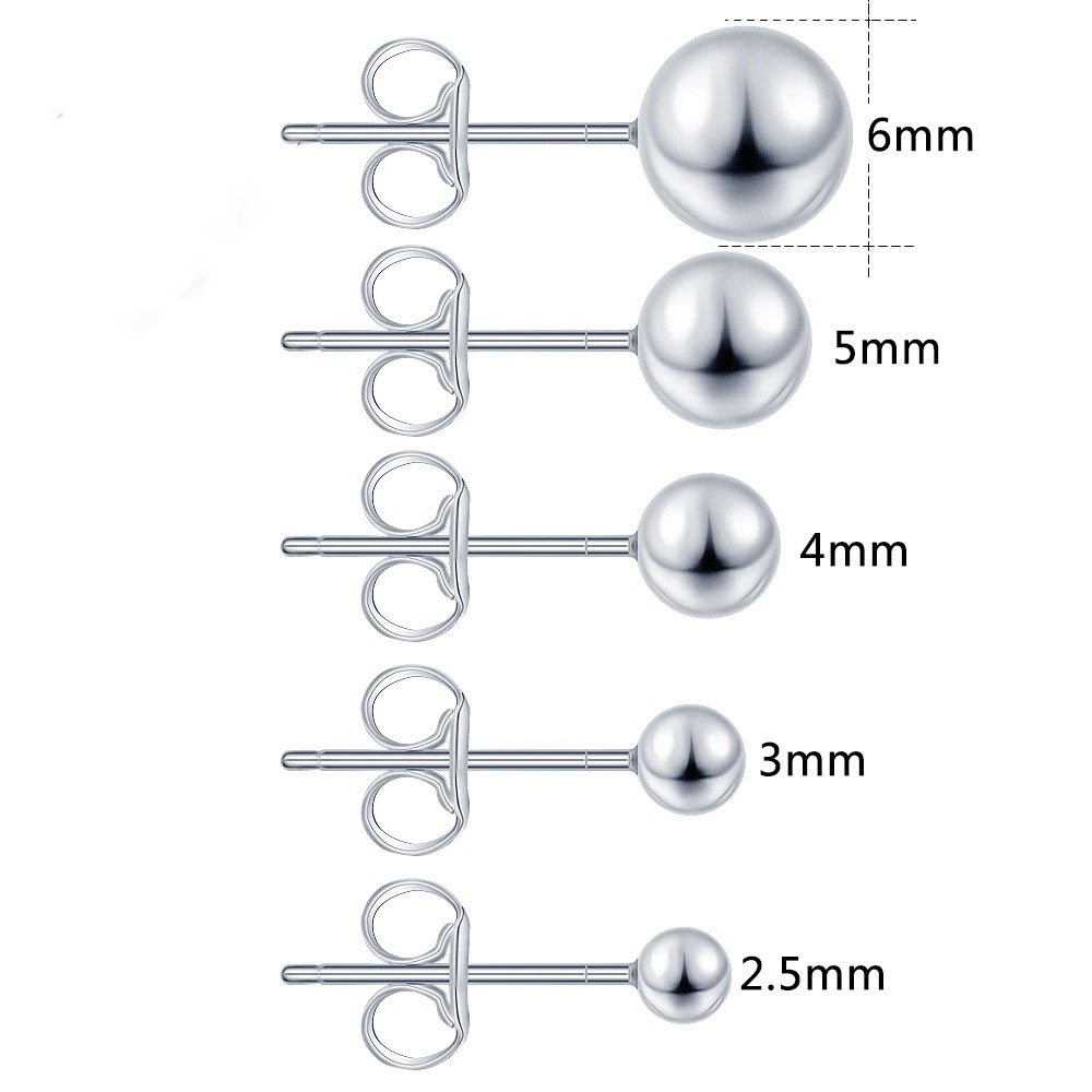 Bông tai bạc - Hoa tai BẠC HIỂU MINH HT340 bi cầu tròn nữ tính đơn giản