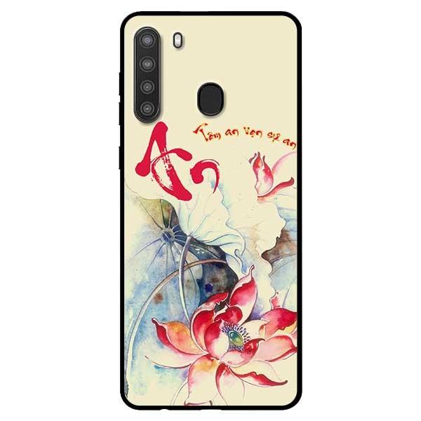 Ốp lưng dành cho Samsung Galaxy A21 mẫu Tâm An Sen Đỏ