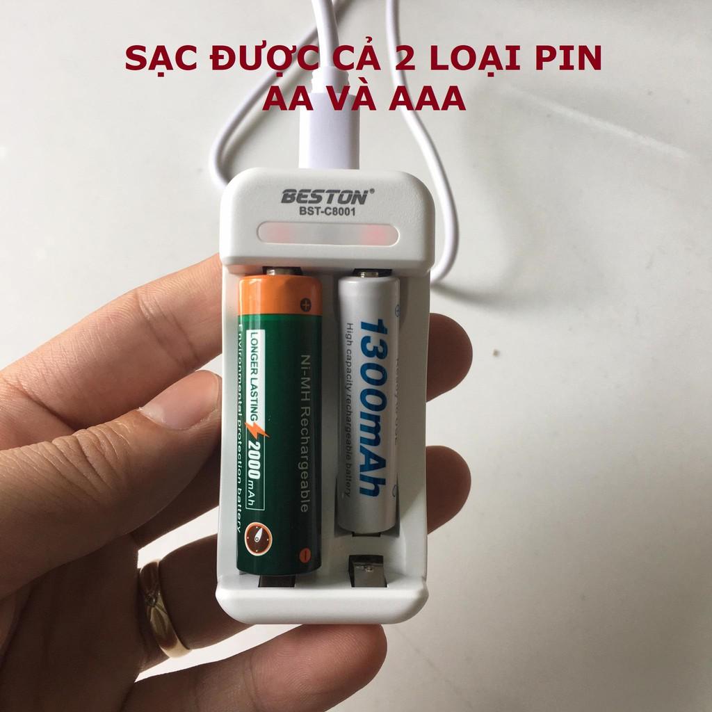 Bộ sạc pin 2 cổng Beston C8001 Sạc được 2 loại pin AA/AAA 1.2V dùng cho micro không dây, đồ chơi, đồng hồ, điều khiển