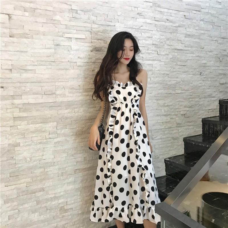 ĐẦM MAXI LỤA CHẤM BI ULZZANG