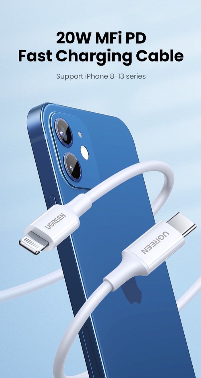Cáp usb type c ra IPHONE màu trắng 2m Ugreen 60749 US171 Hàng chính hãng