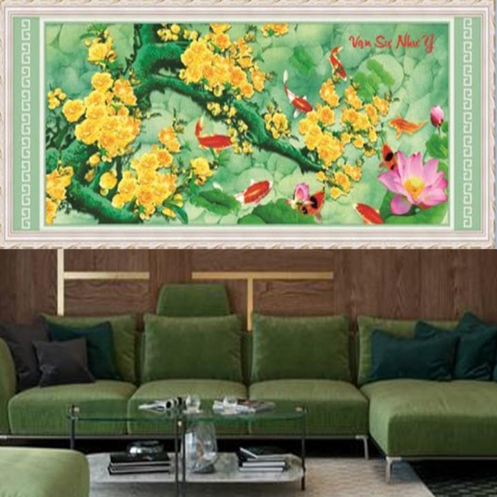 Tranh thêu mai vàng vạn sự như ý 53590 - kích thước: 92 * 42cm.