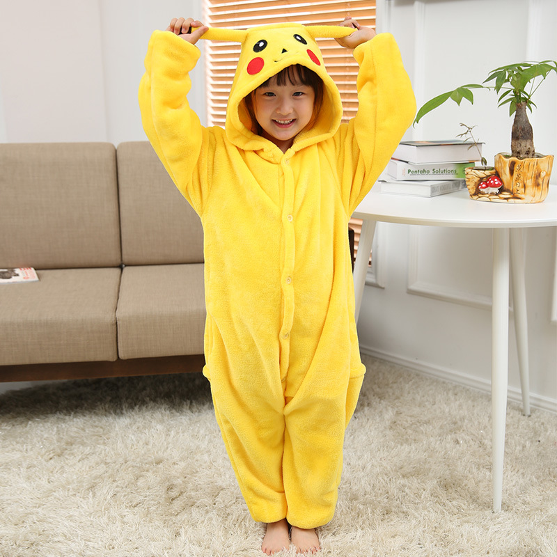 Bộ Đồ hình thú pikachu vàng liền thân lông mịn Pijama Cho Người Lớn và Trẻ Em Hoạt Hình Cosplay