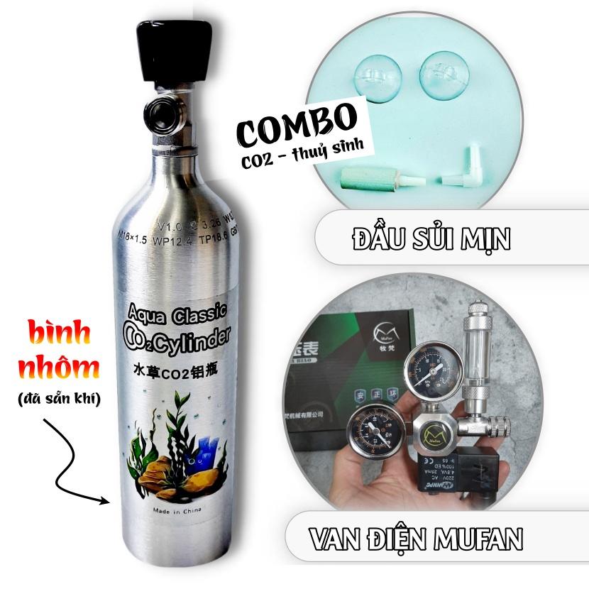 COMBO Bình CO2 Nhôm 1 Lít + Van Điện Mufan & Cốc Sủi | Bộ CO2 Cho Hồ Cá Thuỷ Sinh
