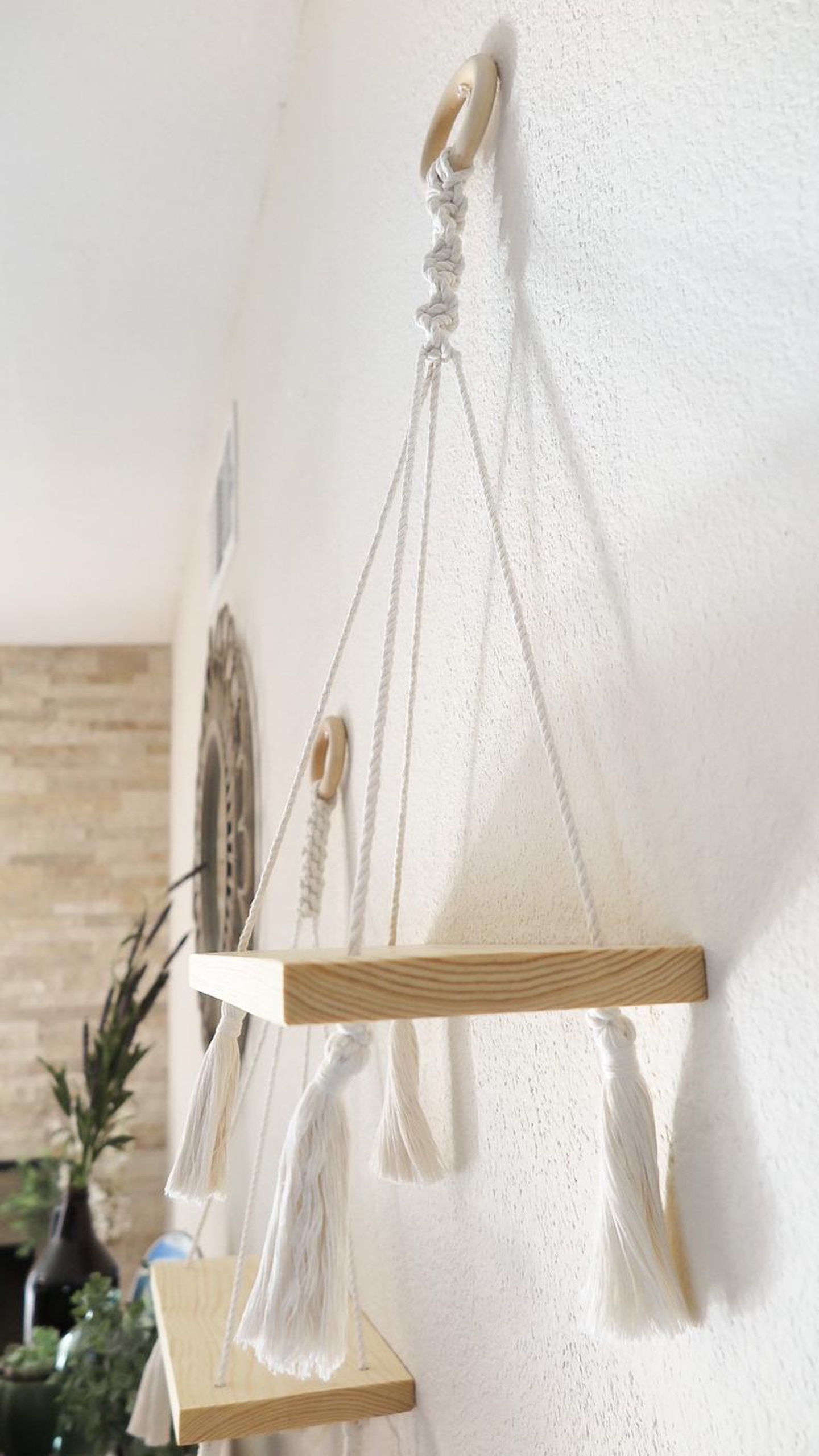 Set 2 kệ treo tường, kệ trang trí, kệ treo dây, kệ gỗ Macrame. SET217321